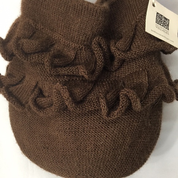 A Thousand Villages Women’s Brown Alpaca Bag With Ruffles NEW with Tags - Picture 2 of 6